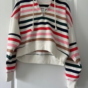 Aerie Striped Cropped Quarter Zip Sweatshirt